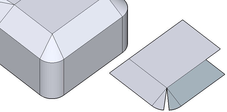 Dart on a rounded corner calculated in Sketchup