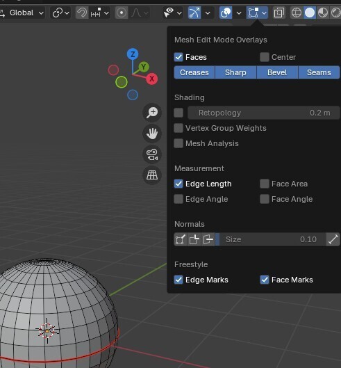 Blender edge length menu option