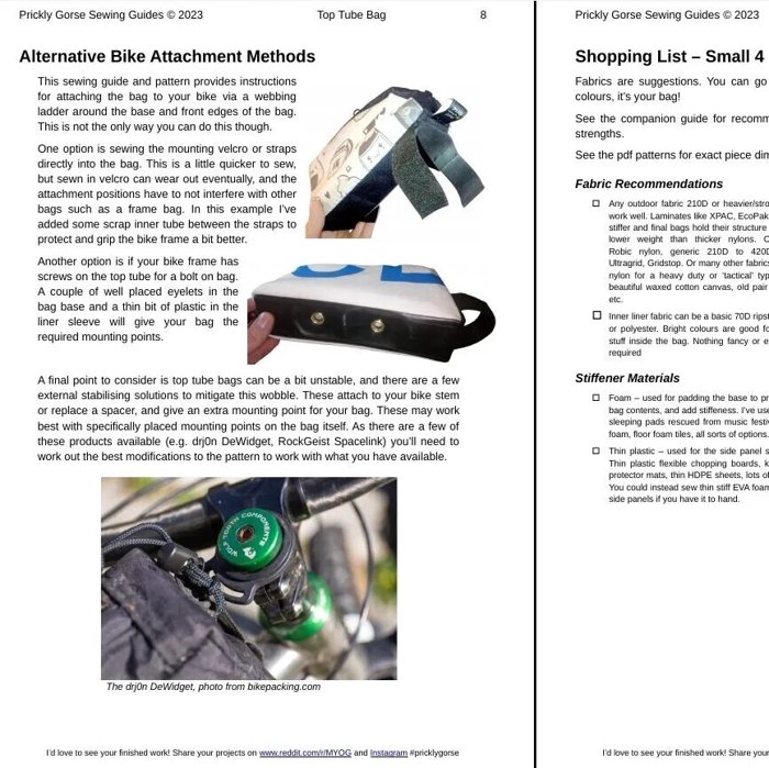 A photo of the Small and Large Top Tube Bags Sewing Guide.