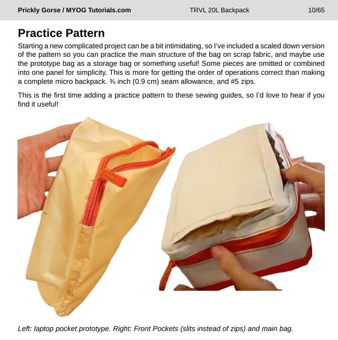 A photo of the TRVL 15L: Travel Backpack Sewing Guide – Airline Ryanair Personal Item Sized.