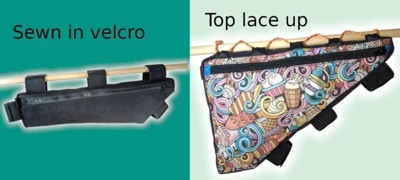 Different attachment methods: webbing ladder, cord loops, and velcro.